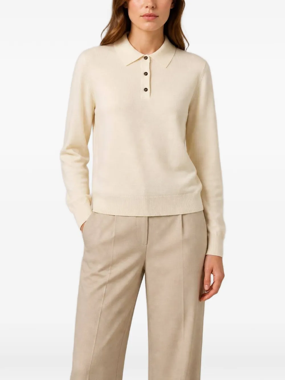 RETORI Gebreid poloshirt met knopen Beige
