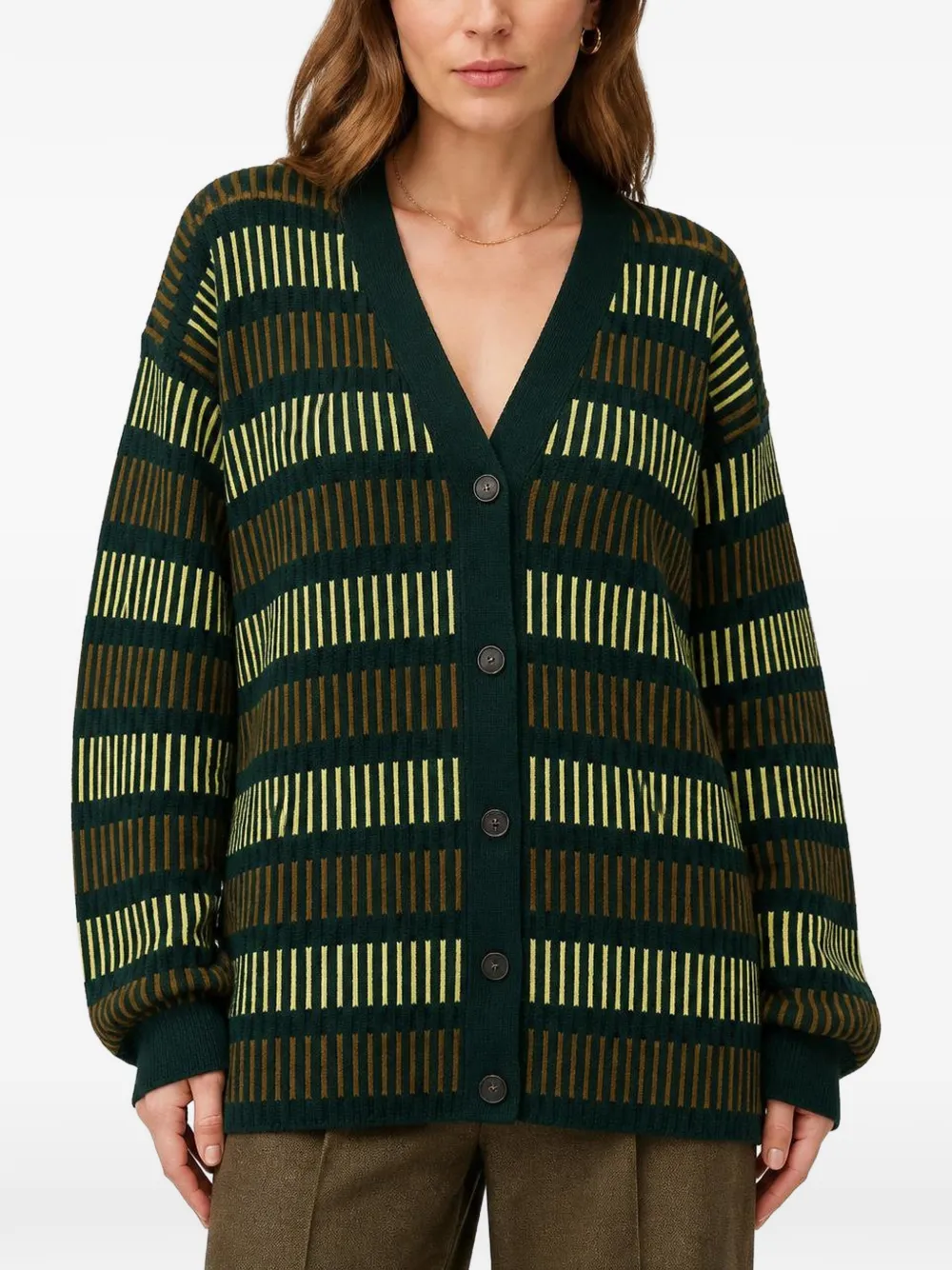 RETORI Vest met V-hals en jacquard Groen