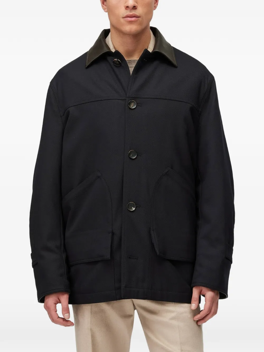 RETORI Veldjack met leren kraag Blauw
