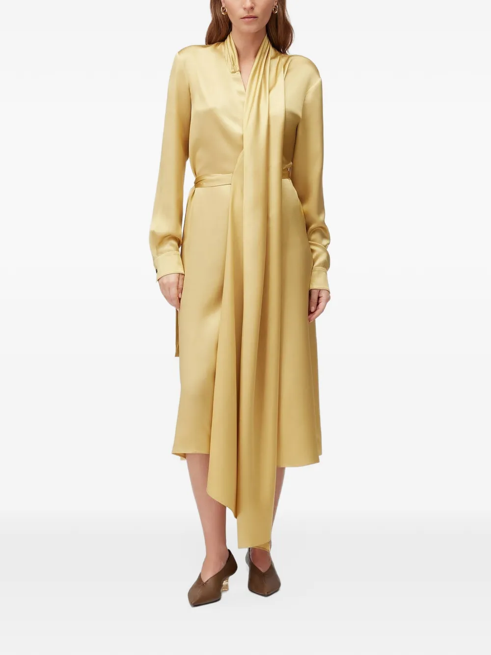 RETORI scarf-detail midi dress Geel