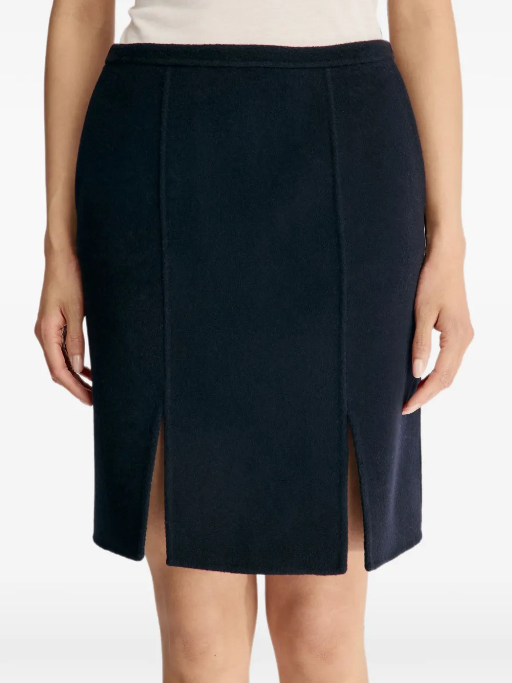 LouLou de Saison Judy wollen straight midi-rok met dubbele split Blauw