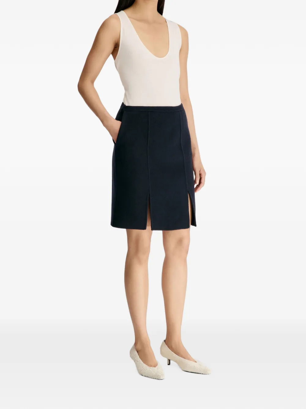 LouLou de Saison Judy wollen straight midi-rok met dubbele split Blauw