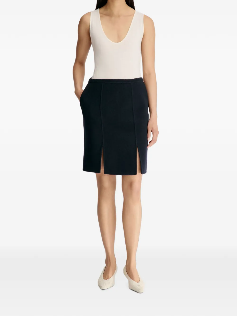 LouLou de Saison Judy wollen straight midi-rok met dubbele split Blauw