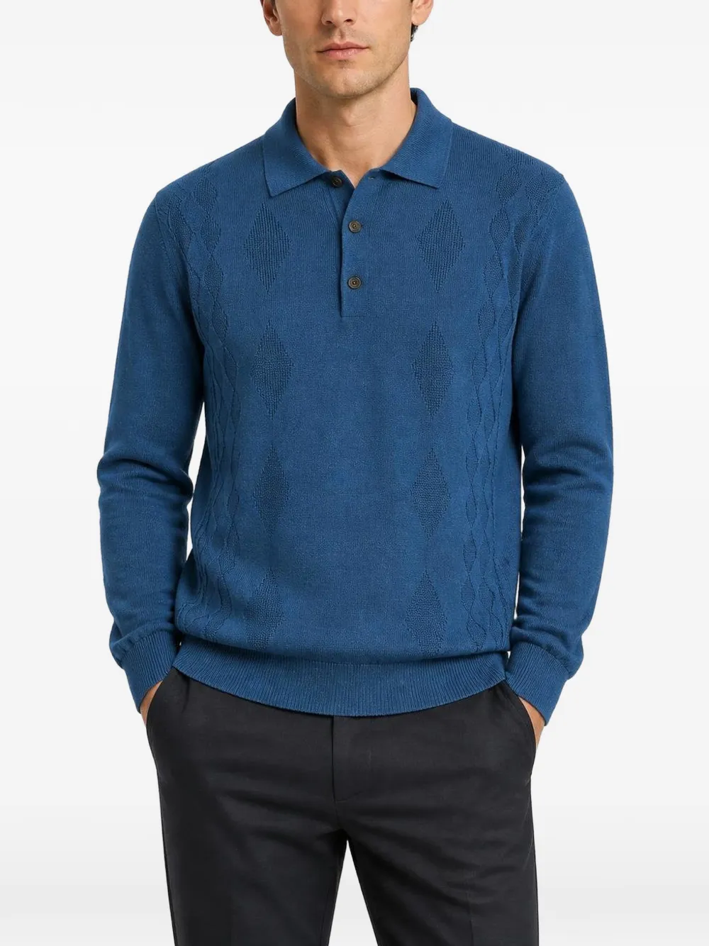 RETORI Poloshirt met lange mouwen en argyle-patroon Blauw