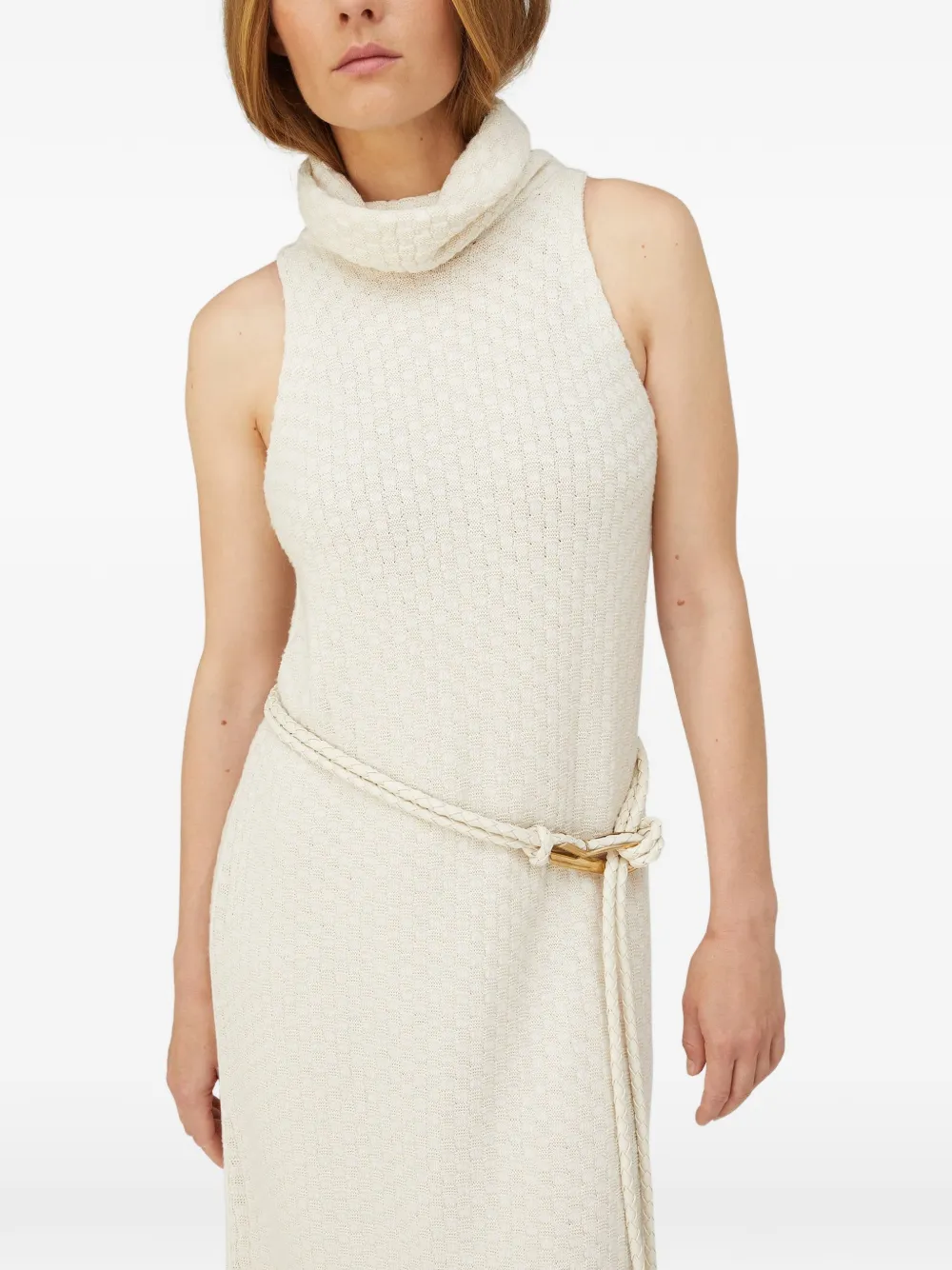 RETORI Mouwloze maxi-jurk met maxi-kraag Beige