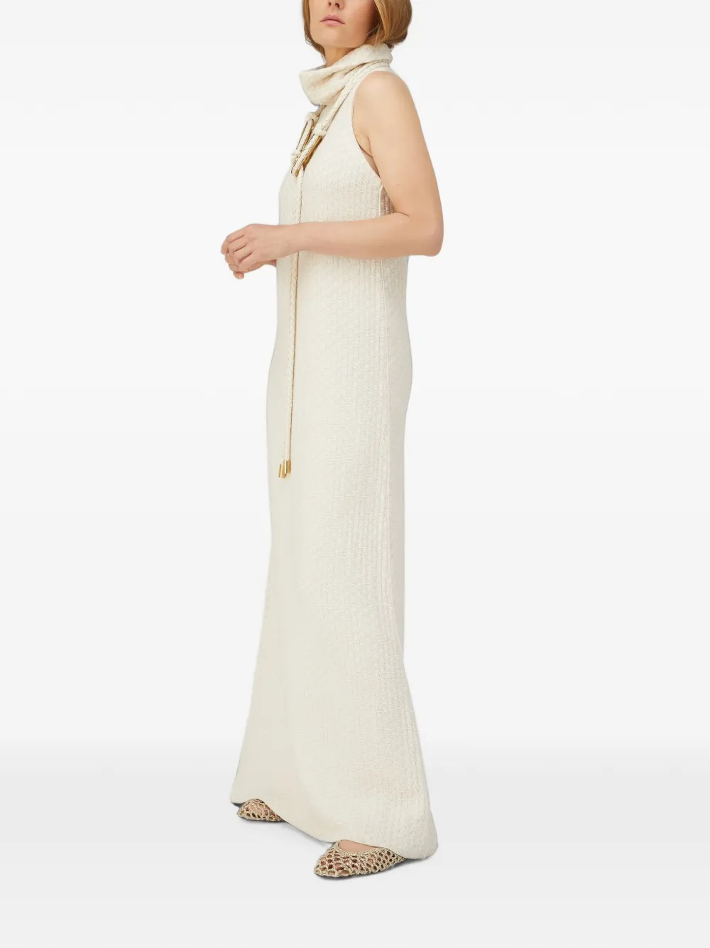 RETORI Mouwloze maxi-jurk met maxi-kraag Beige