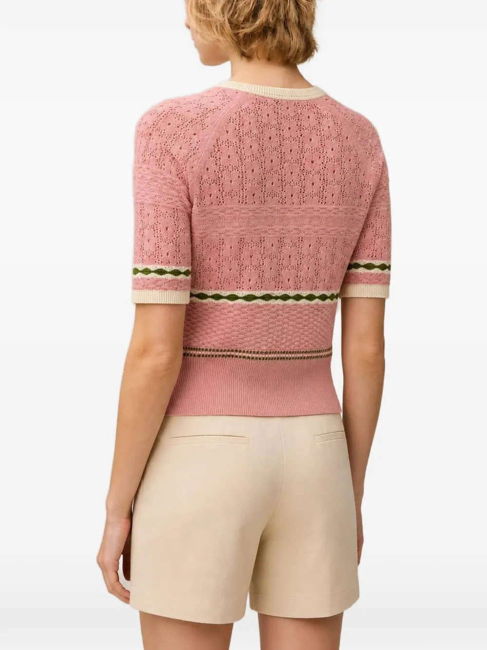 RETORI Gestreept T-shirt met bloemenstiksels Roze