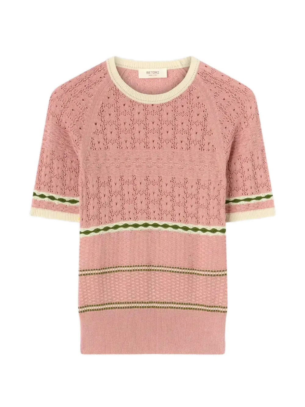 RETORI floral-stitch striped T-shirt - Rosa