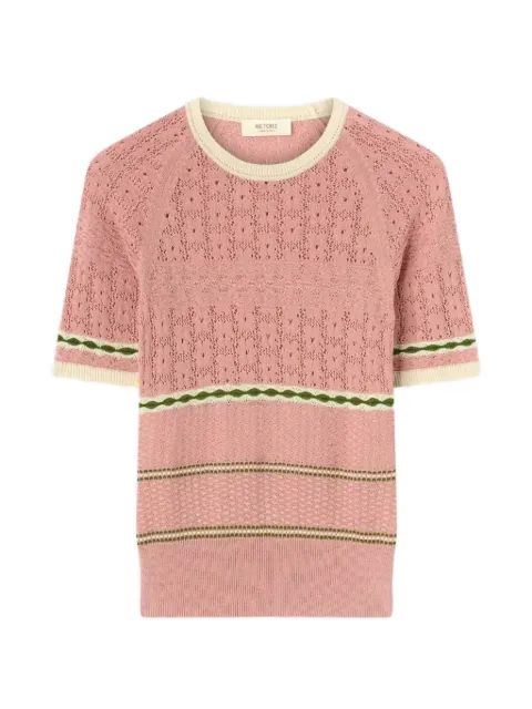 RETORI floral-stitch striped T-shirt