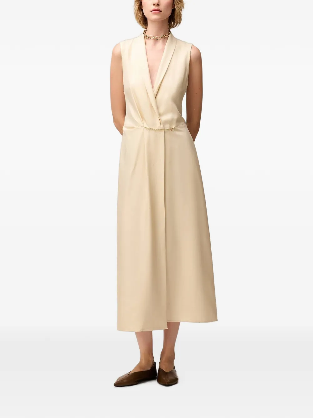 RETORI Zijden jurk met kettingdetail Beige