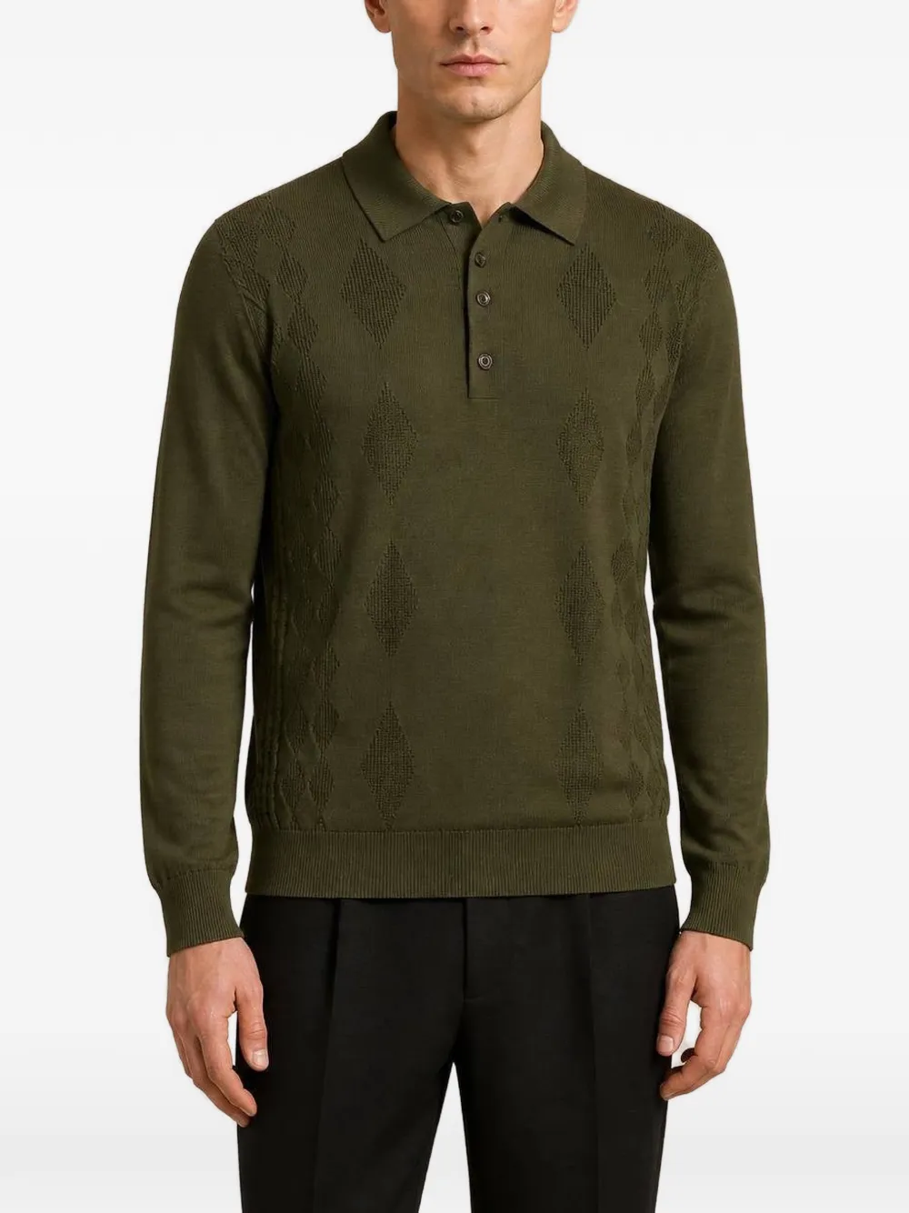 RETORI Poloshirt met lange mouwen en argyle-patroon Groen