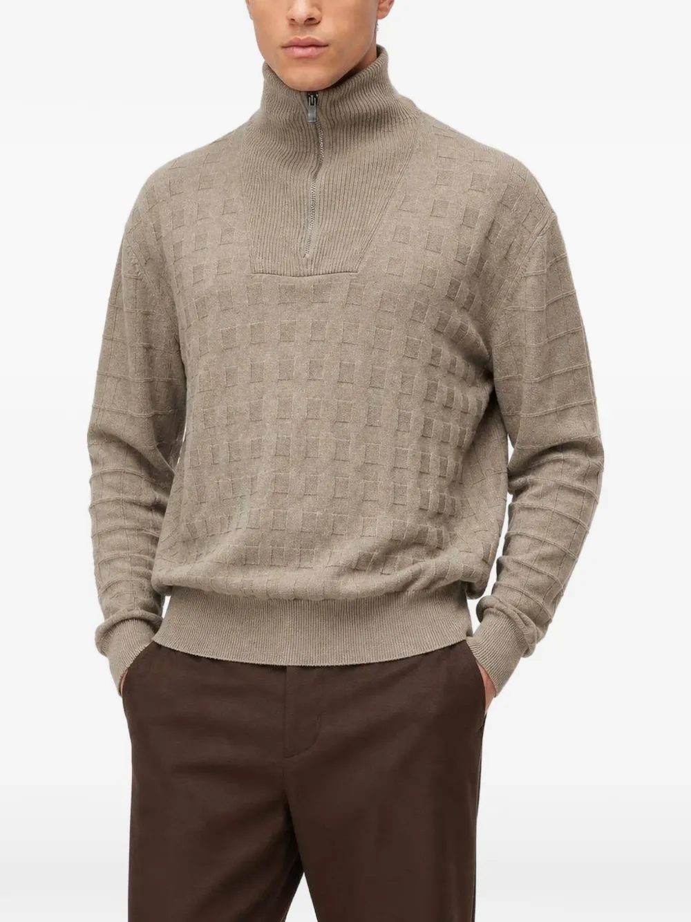 RETORI Geruite sweater met hoge hals Beige