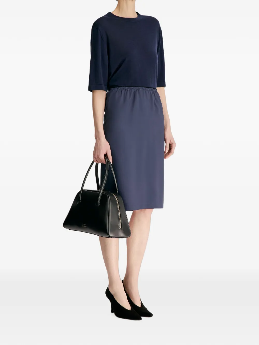 LouLou de Saison Kruise straight midi-rok met elastische taille Blauw