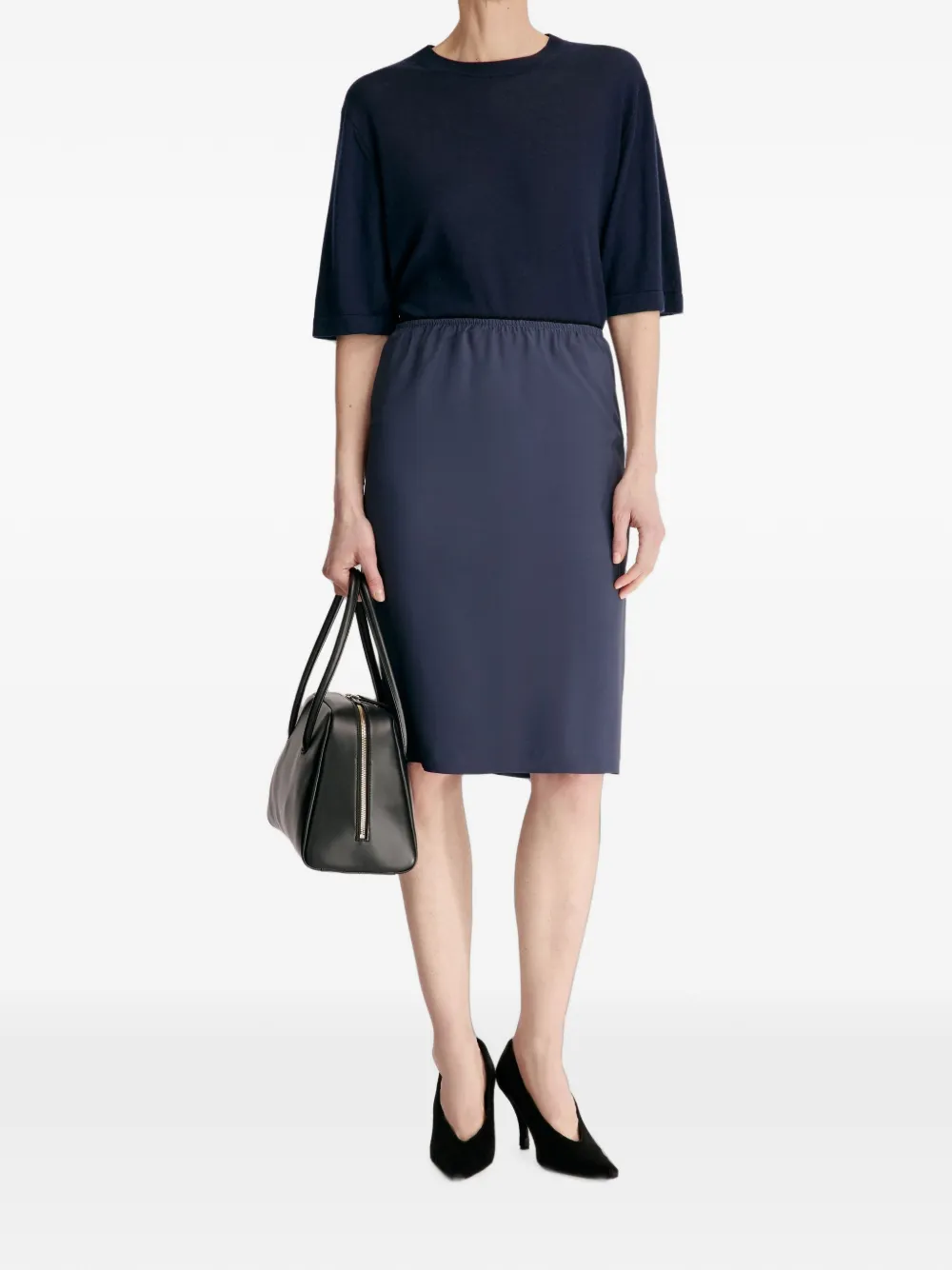 LouLou de Saison Kruise straight midi-rok met elastische taille Blauw