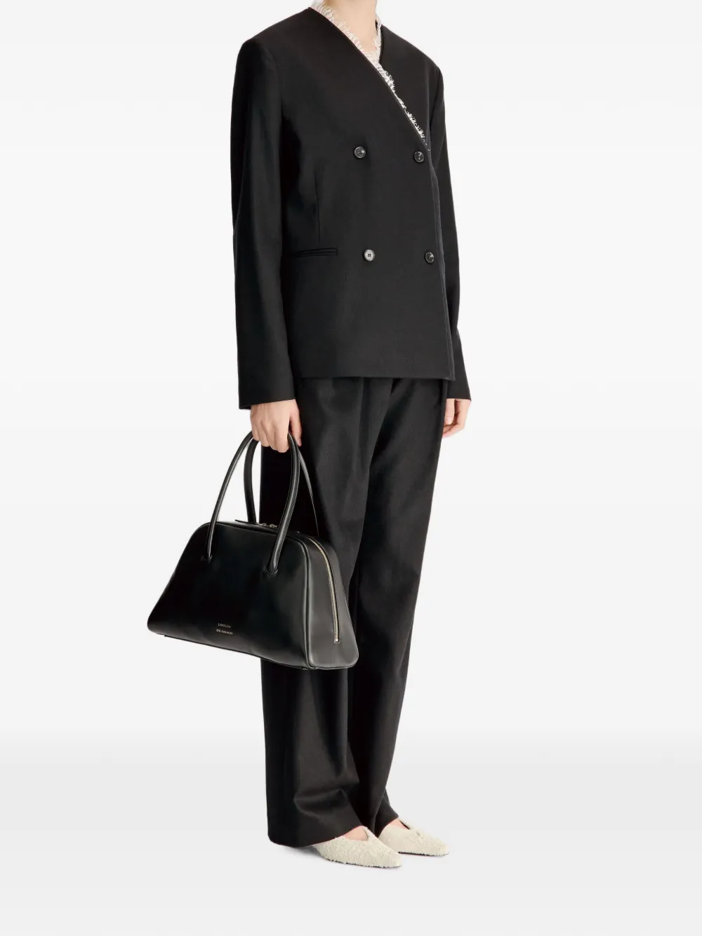LouLou de Saison Leandra blazer met dubbele rij knopen en kanten afwerking Zwart