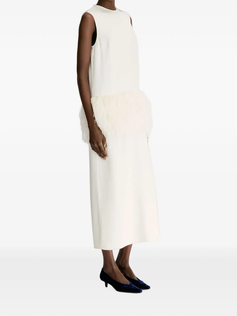LouLou de Saison Sonia midi-jurk met veren afwerking Wit