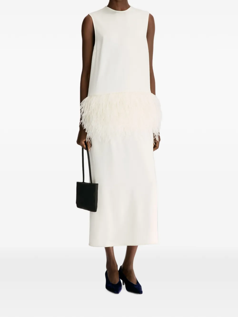 LouLou de Saison Sonia midi-jurk met veren afwerking Wit