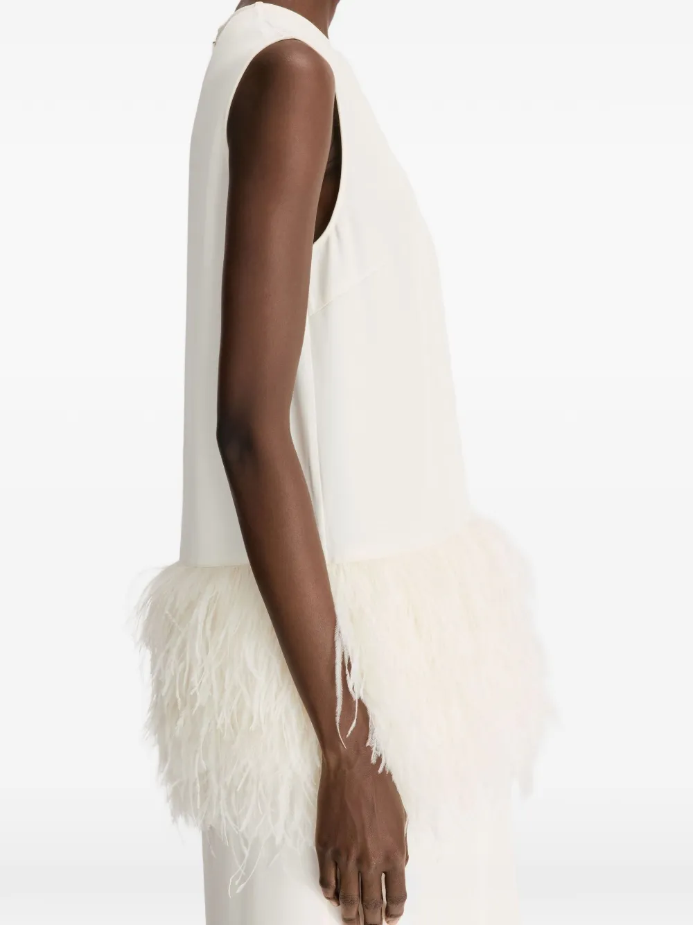 LouLou de Saison Sonia midi-jurk met veren afwerking Wit