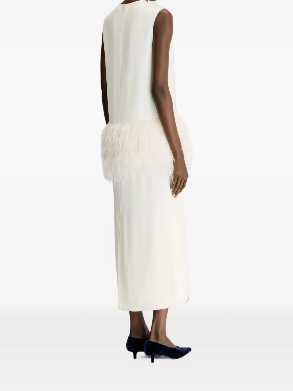 LouLou de Saison Sonia midi-jurk met veren afwerking Wit