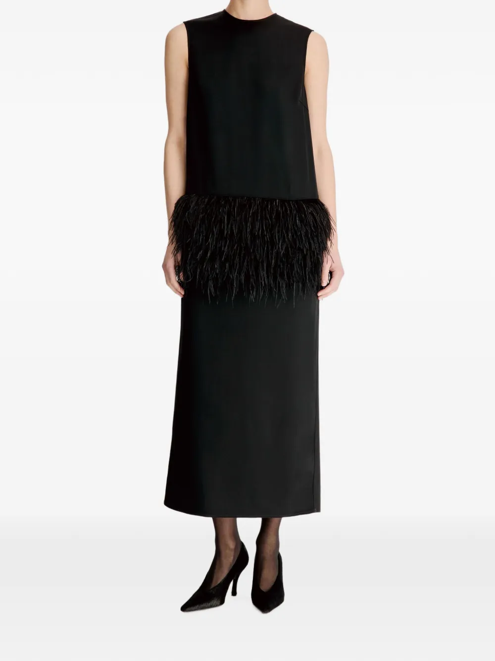LouLou de Saison Sonia midi-jurk met veren afwerking Zwart