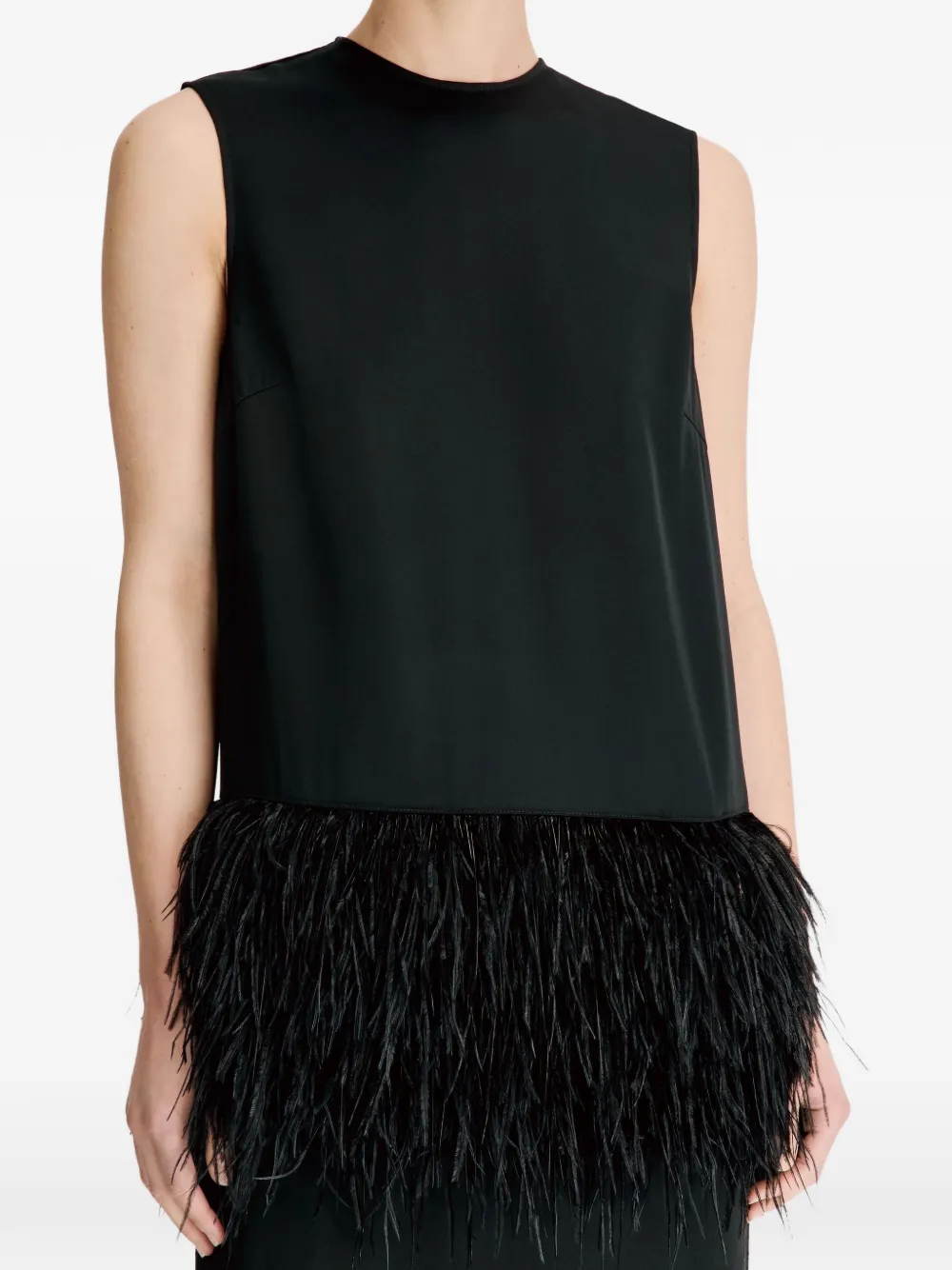 LouLou de Saison Sonia midi-jurk met veren afwerking Zwart