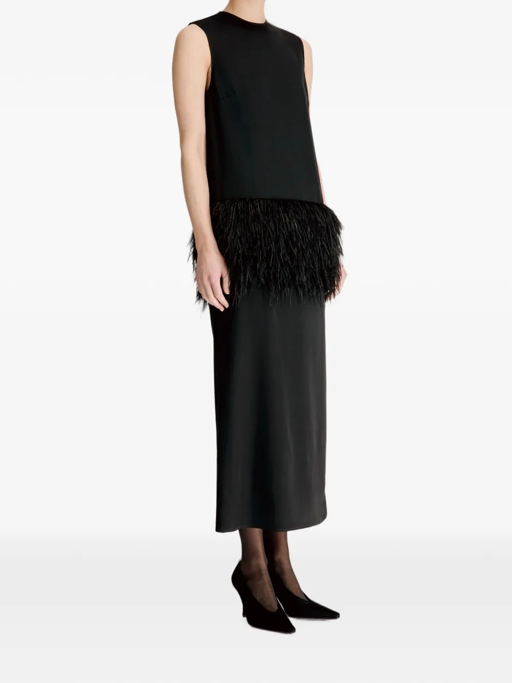 LouLou de Saison Sonia midi-jurk met veren afwerking Zwart