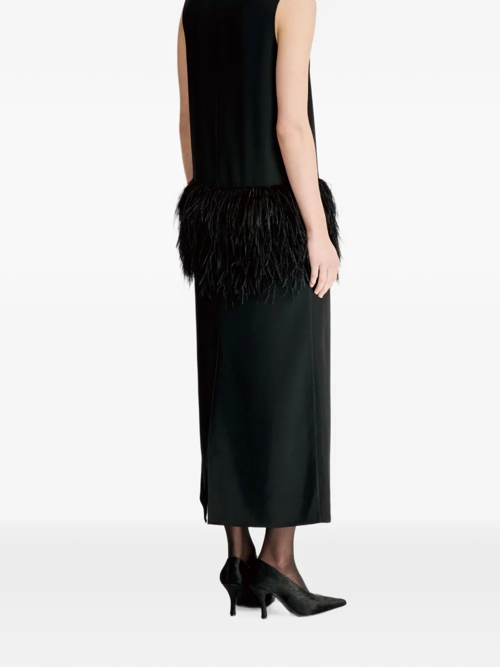 LouLou de Saison Sonia midi-jurk met veren afwerking Zwart