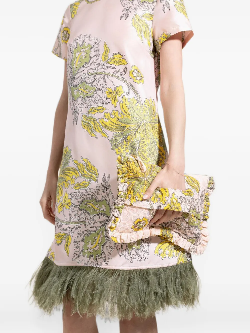 La DoubleJ Swathe ruffled floral-print clutch bag - Pink
