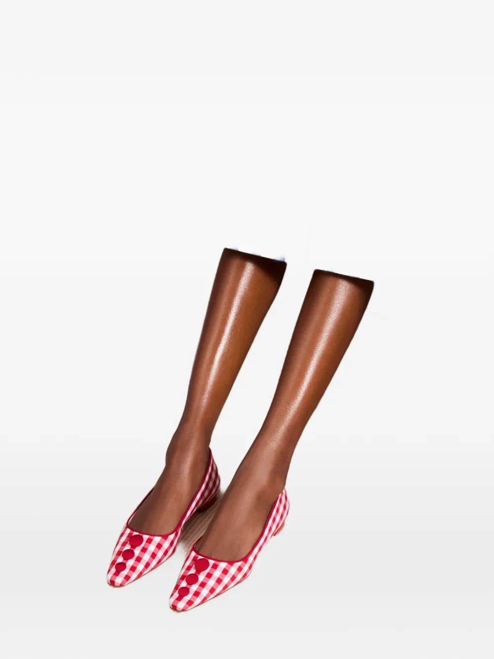 Manolo Blahnik Alexa gingham button-detail ballet flats Rood
