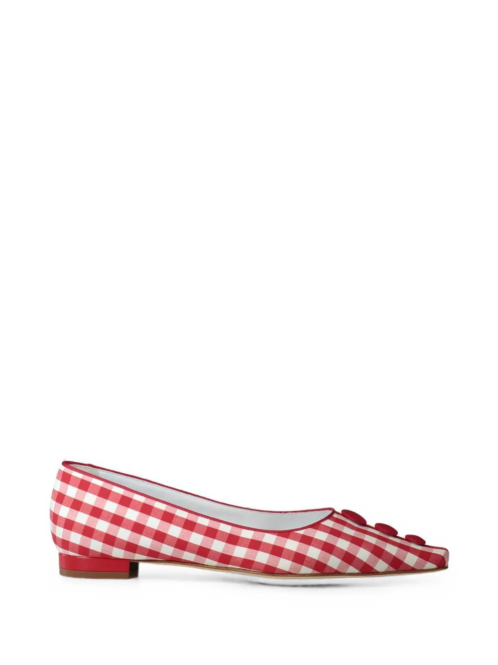 Manolo Blahnik Alexa gingham button-detail ballet flats - Rosso