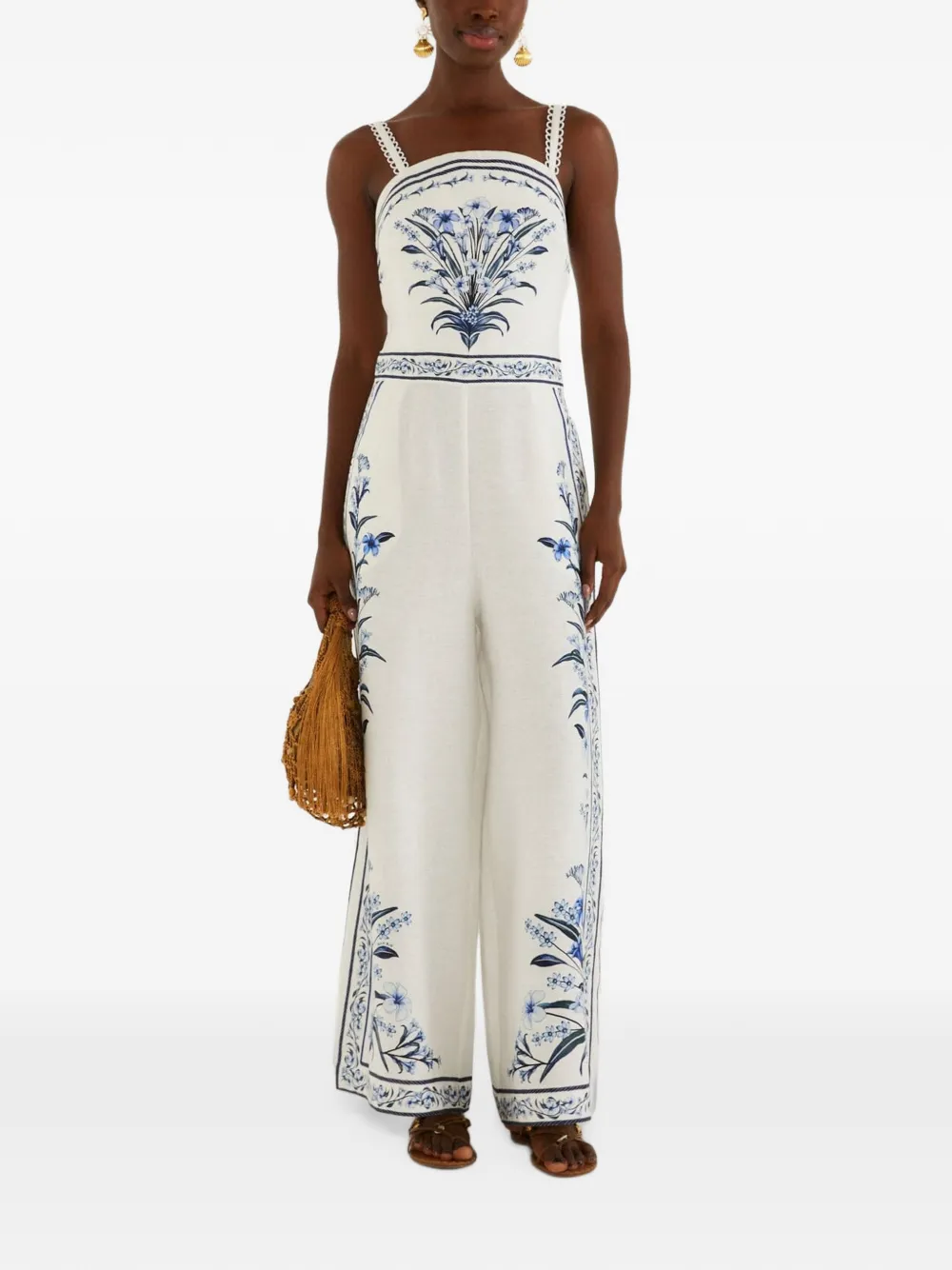 FARM Rio floral-print linen jumpsuit - Bianco