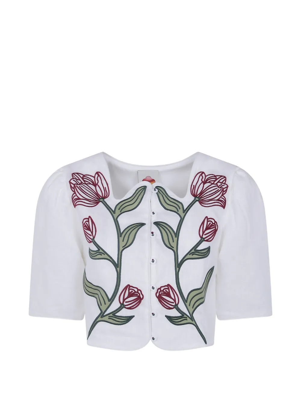 FARM Rio floral-embroidered puff-sleeve top - Bianco