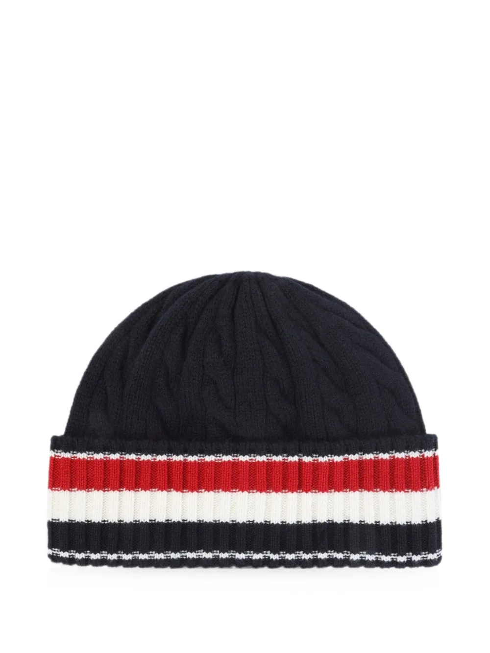 Thom Browne Kabelgebreide muts met streep Blauw