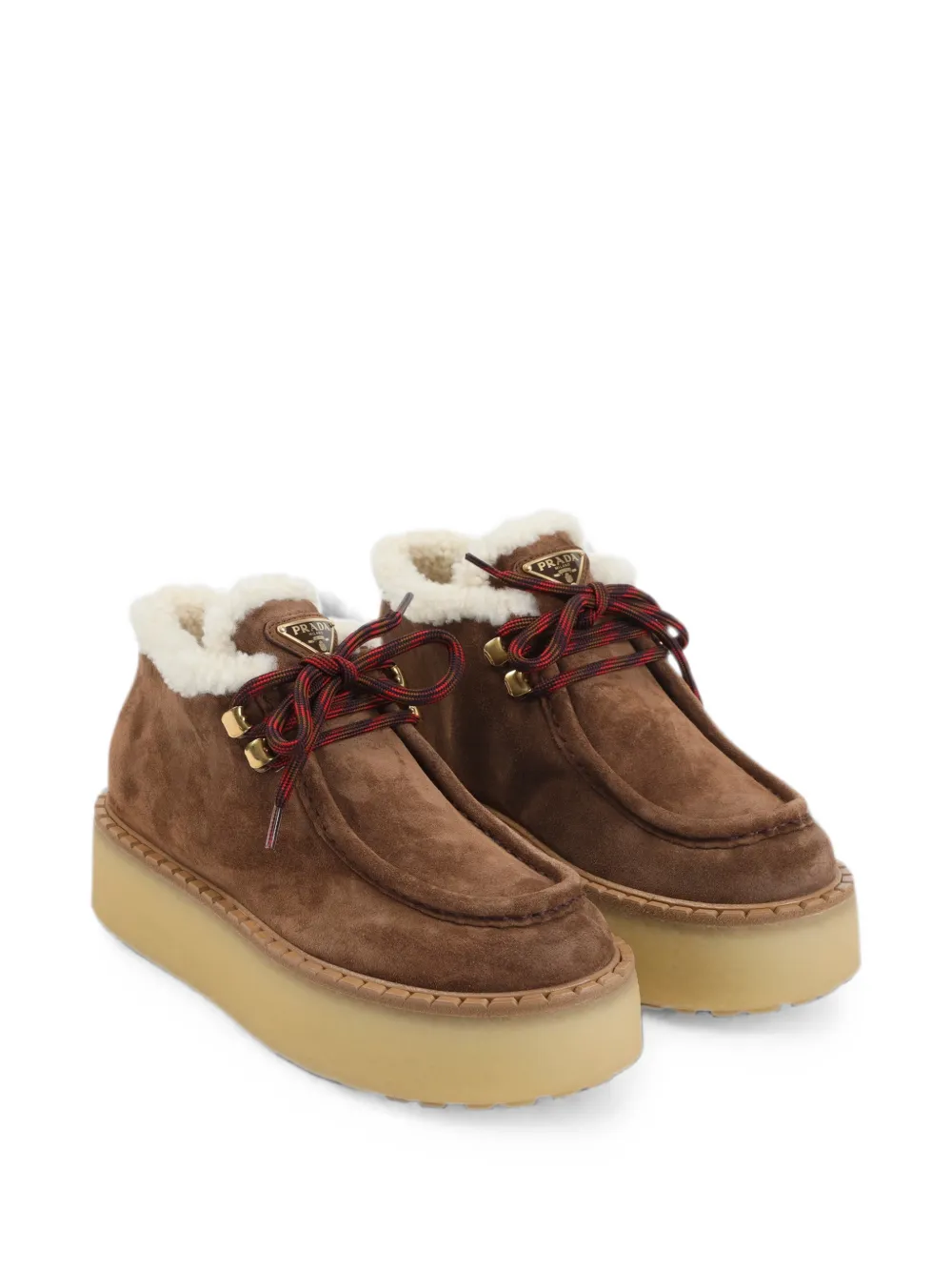 Prada shearling-trim platform lace-up shoes Bruin