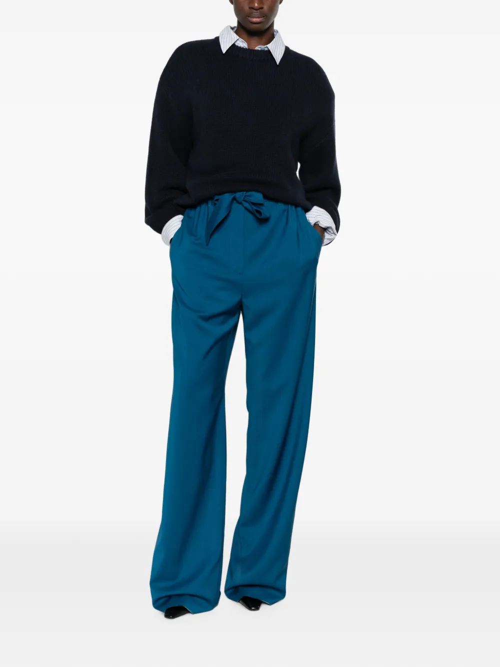 Max Mara Broek met wijde pijpen Blauw