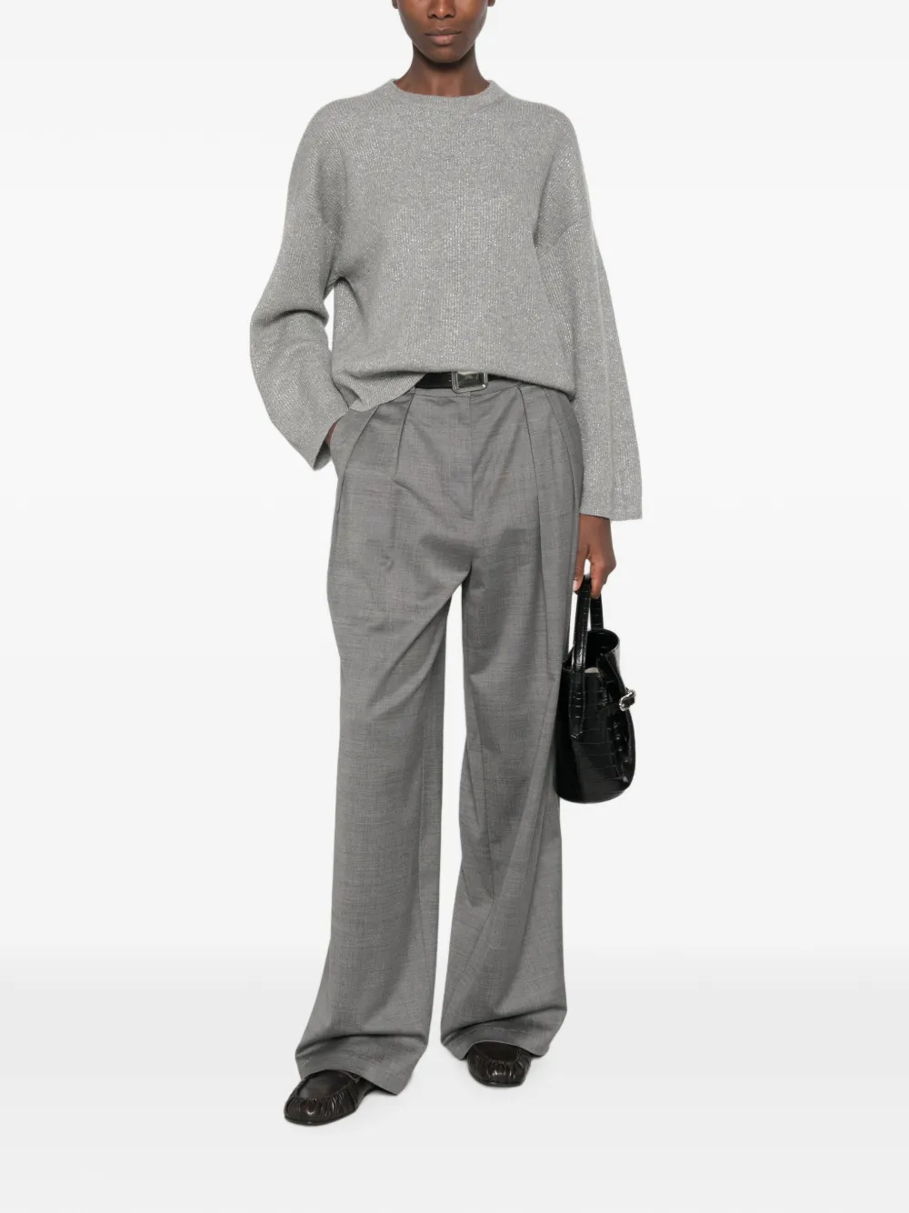 Brunello Cucinelli Ribbed-knit Metallic-thread Sweater In Gray