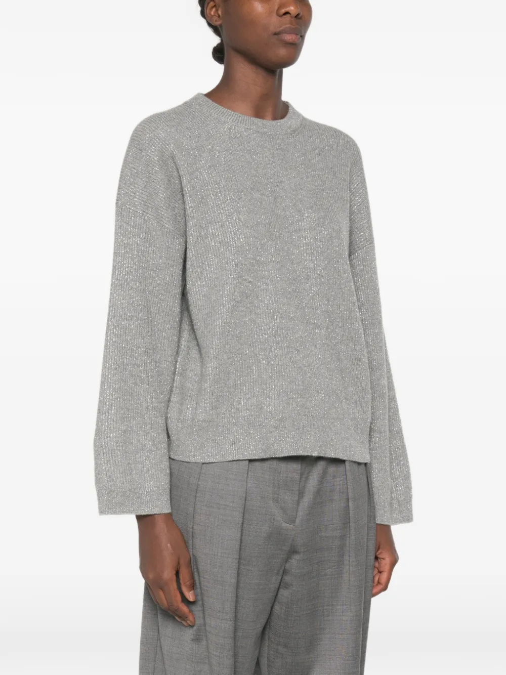 Brunello Cucinelli Ribgebreide trui met metallic-draad Grijs