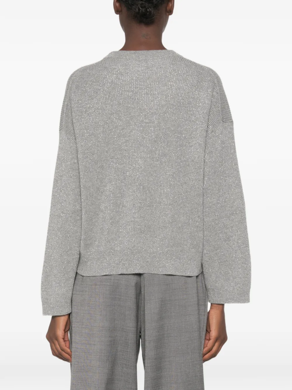 Brunello Cucinelli Ribgebreide trui met metallic-draad Grijs