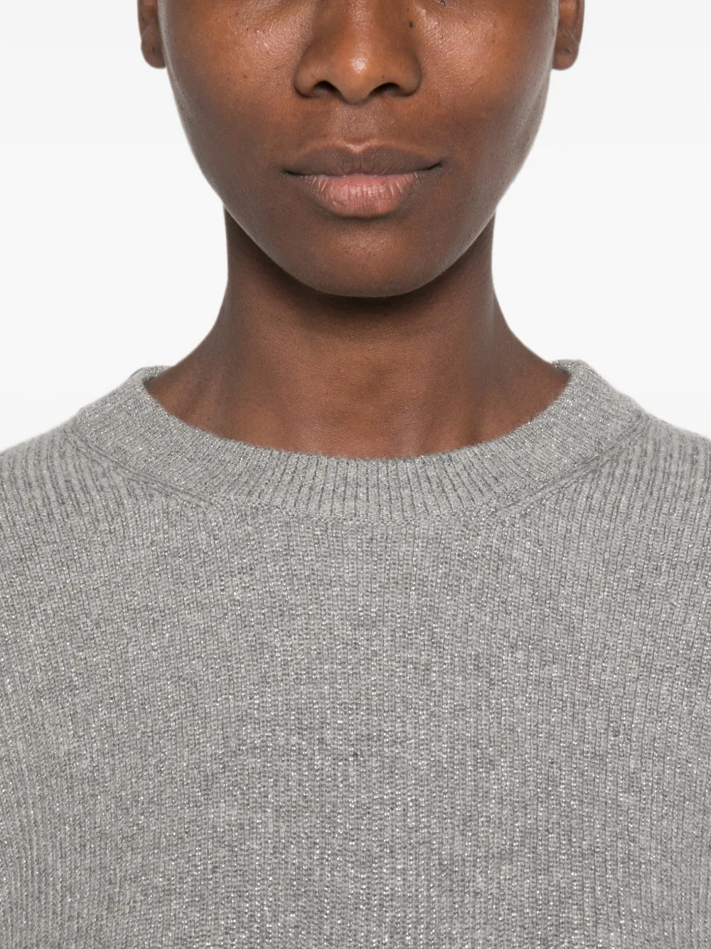 Brunello Cucinelli Ribgebreide trui met metallic-draad Grijs