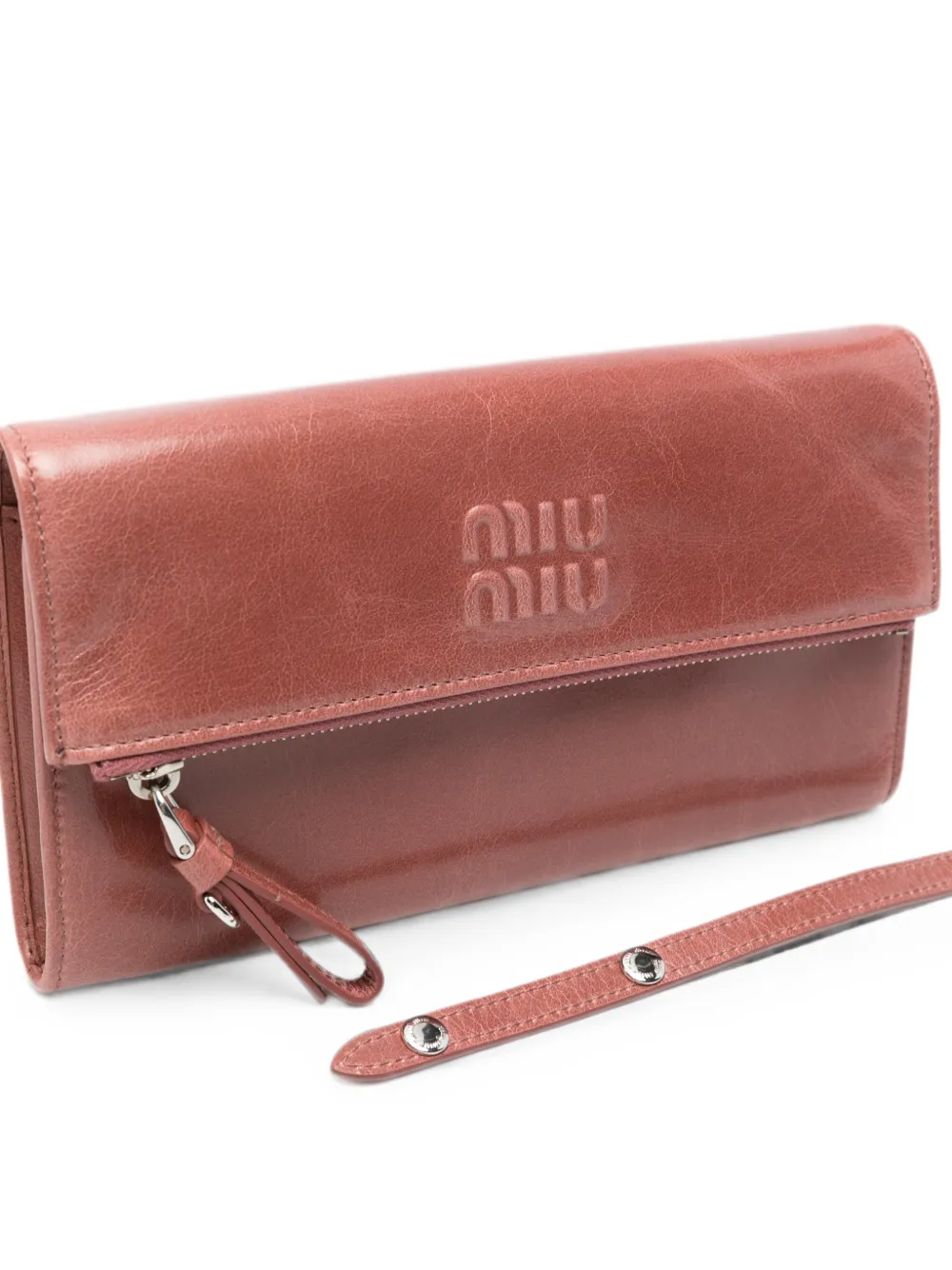 Miu Leren clutch met logo Roze
