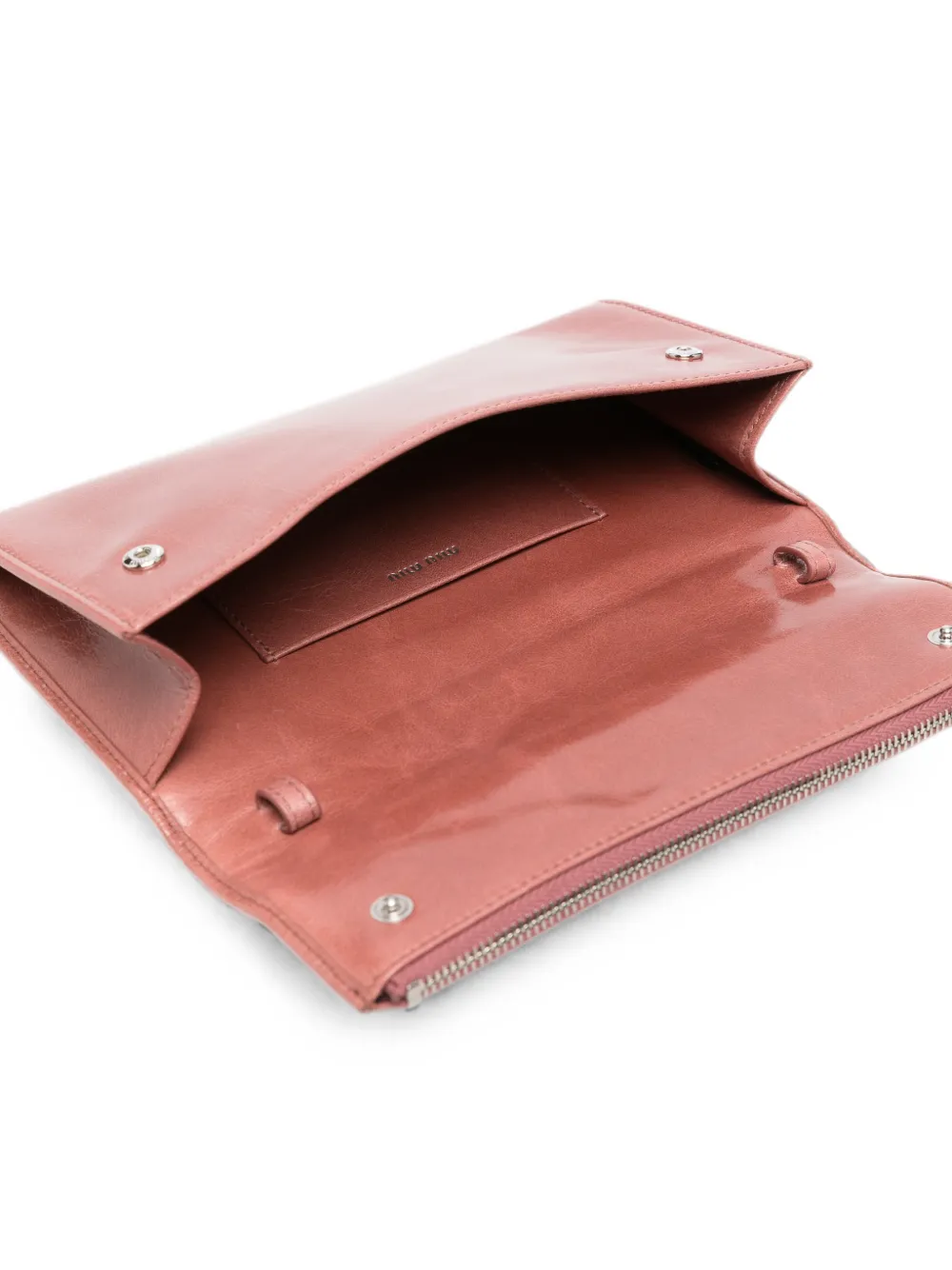 Miu Leren clutch met logo Roze