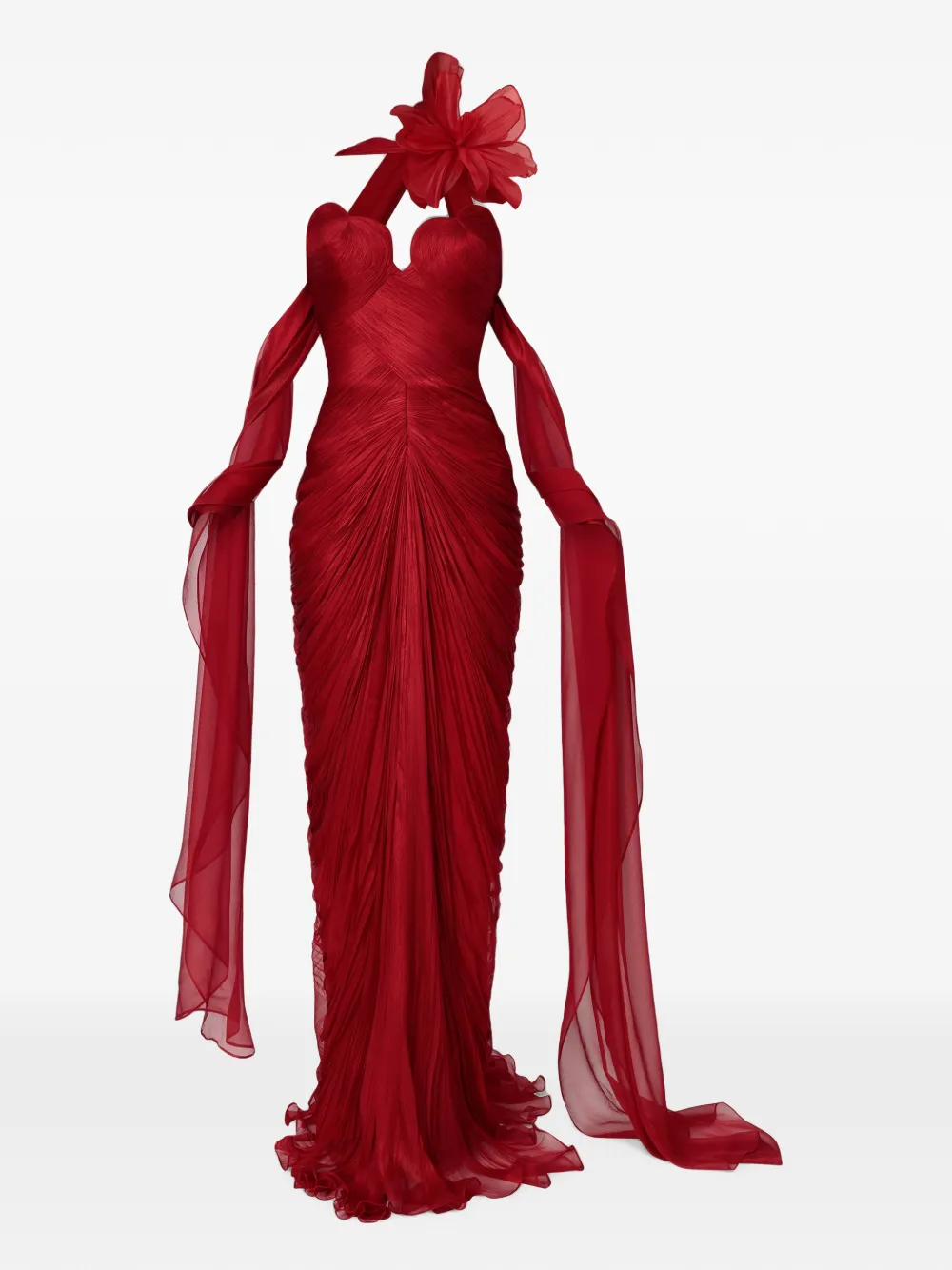 Iris Serban Maxi-jurk met ruches en bloemendetail Rood