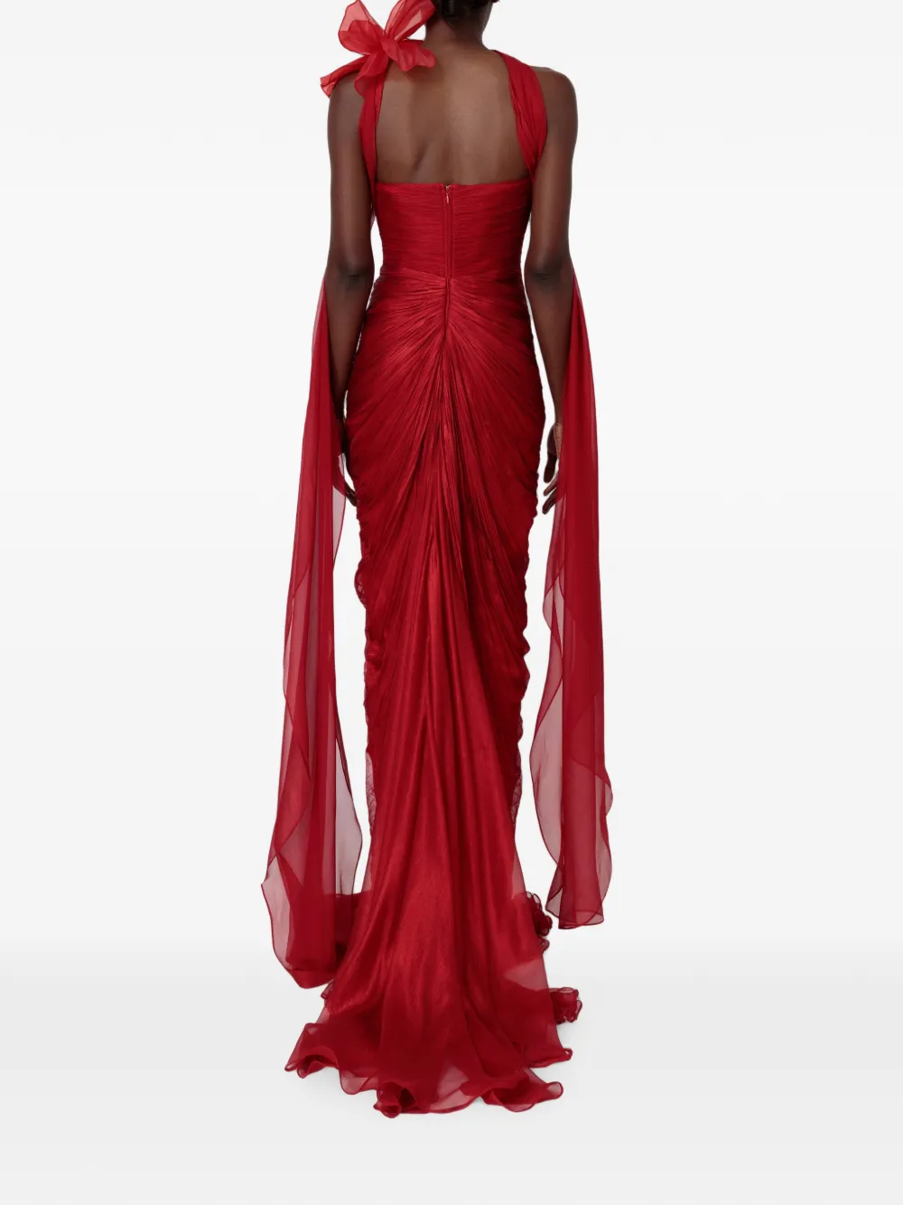 Iris Serban Maxi-jurk met ruches en bloemendetail Rood