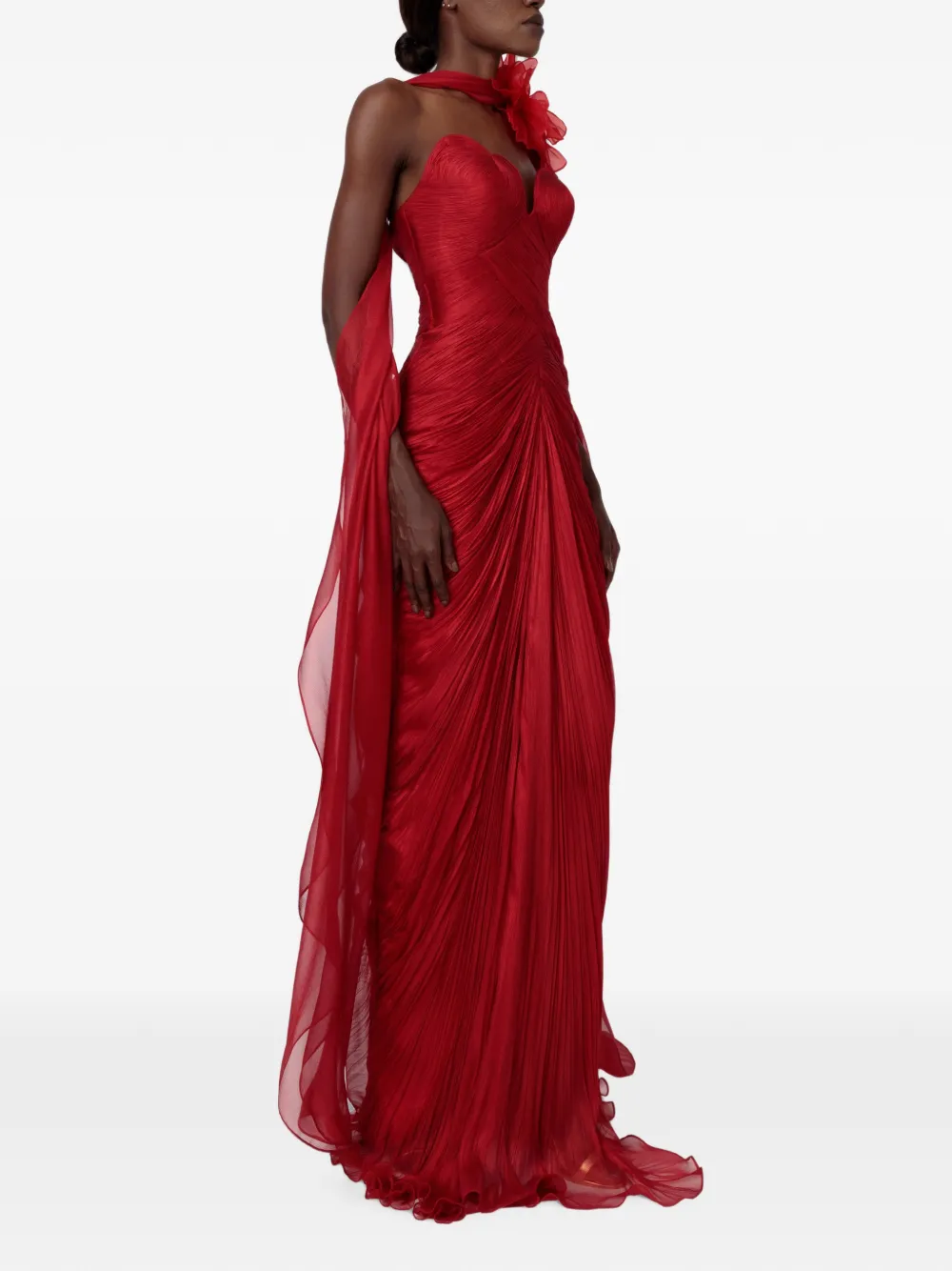 Iris Serban Maxi-jurk met ruches en bloemendetail Rood