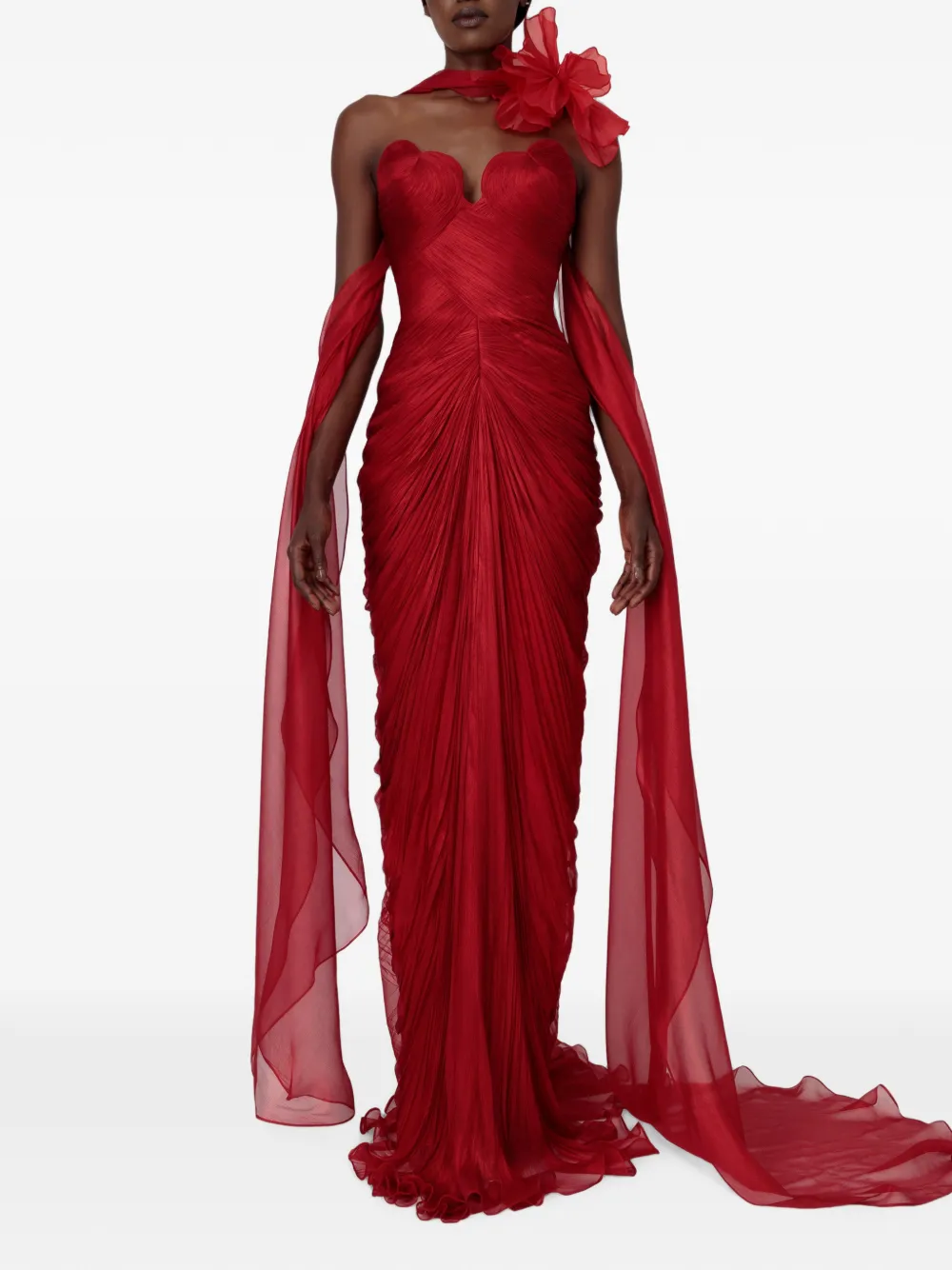 Iris Serban ruched floral-detail maxi dress - Rosso