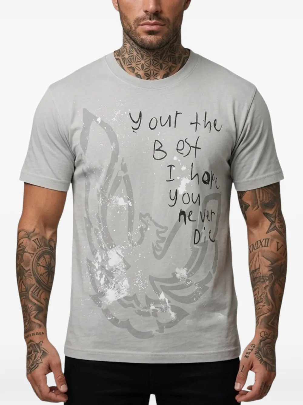 B WOOD grafische print geverfd T-shirt Grijs