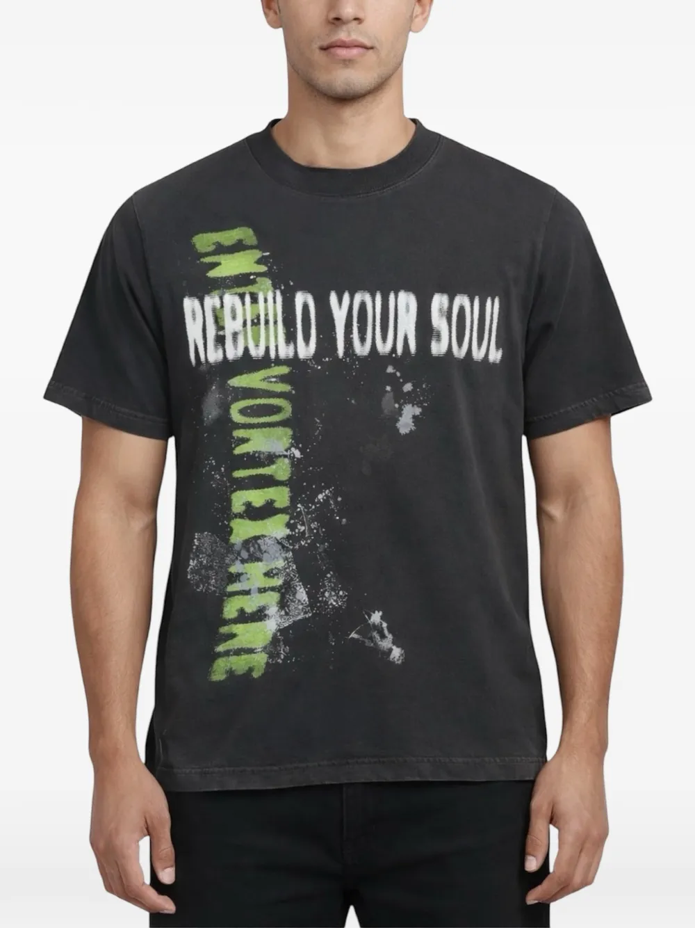 B WOOD Rebuild Your Soul T-shirt met grafische print Zwart