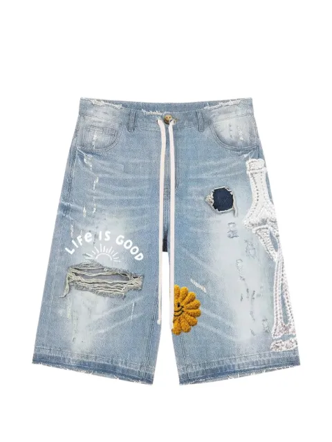 ALL HUMAN distressed embroidered denim shorts