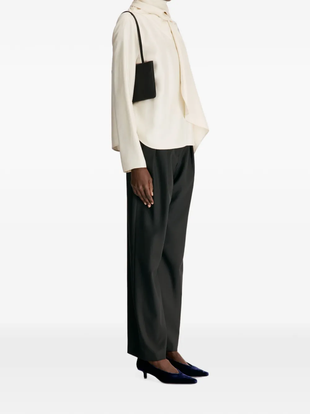 LouLou de Saison Gala zijden blouse met gedrapeerd detail Beige