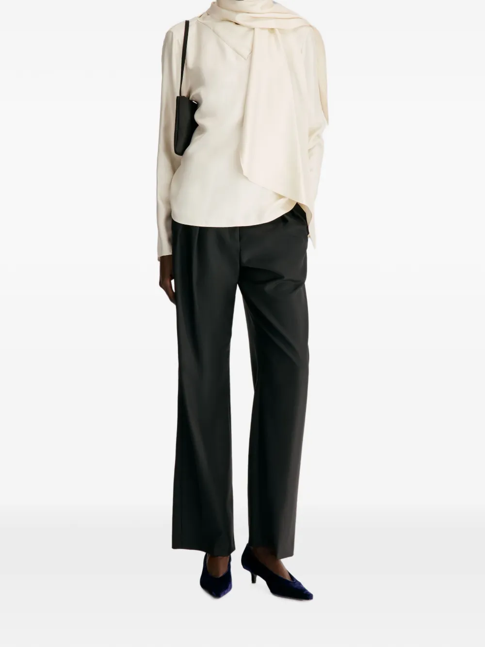 LouLou de Saison Gala zijden blouse met gedrapeerd detail Beige